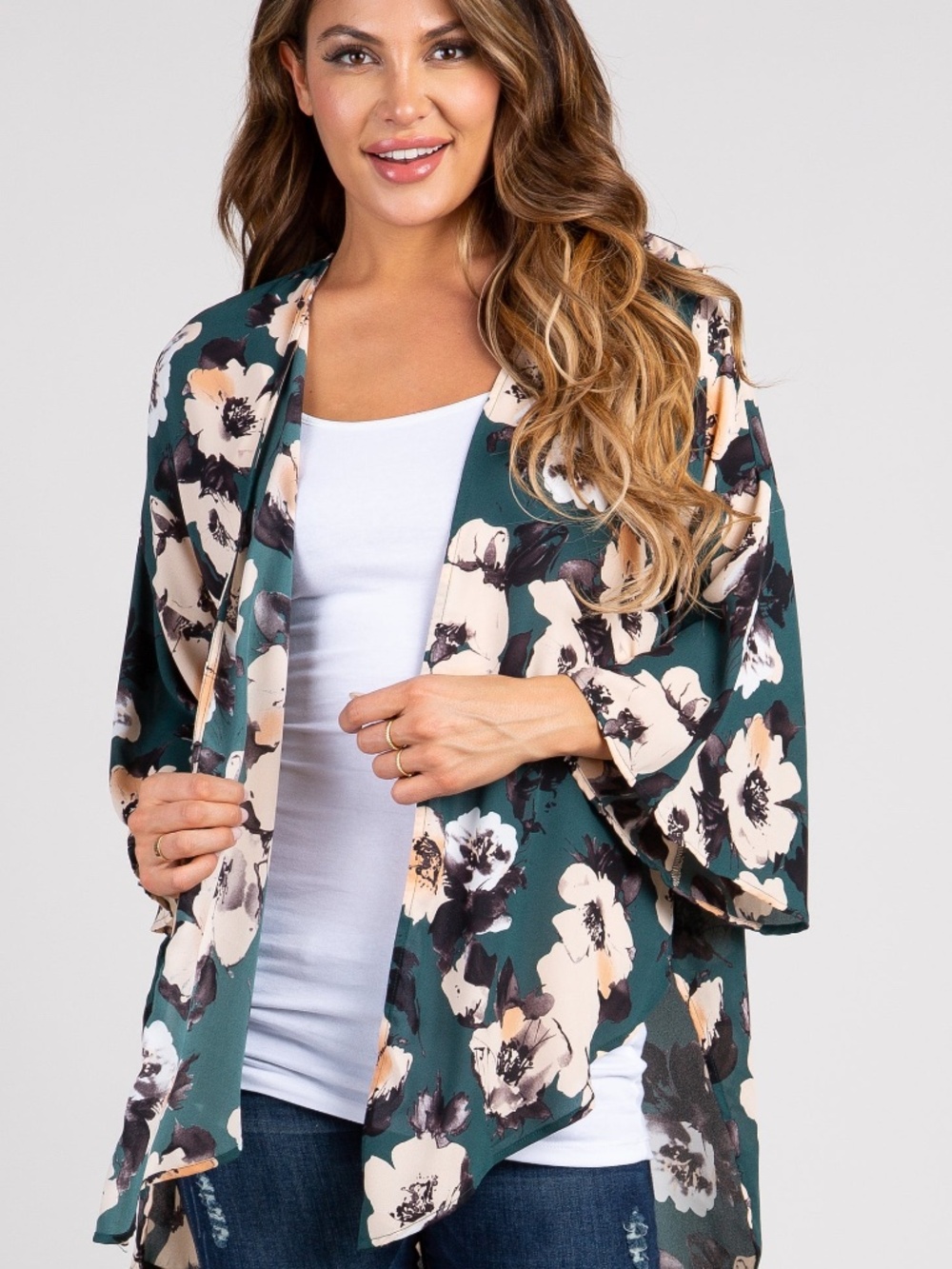 PINKBLUSH Green Floral Chiffon Coverup Small Boho Maternity